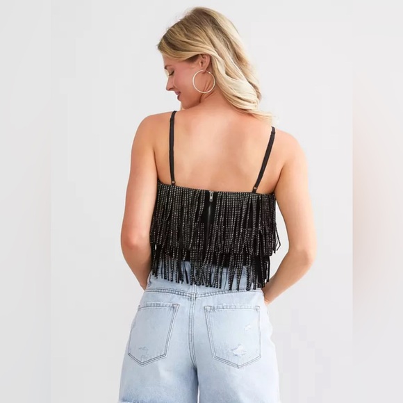 Tops - Black cute fringe college going out top Lavish